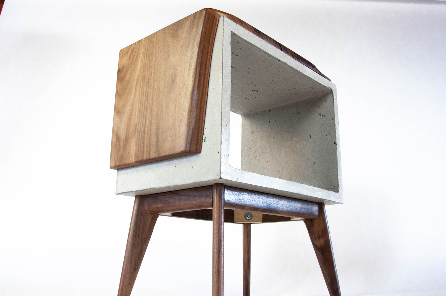 Live edge solid wood & concrete end table mid-century legs