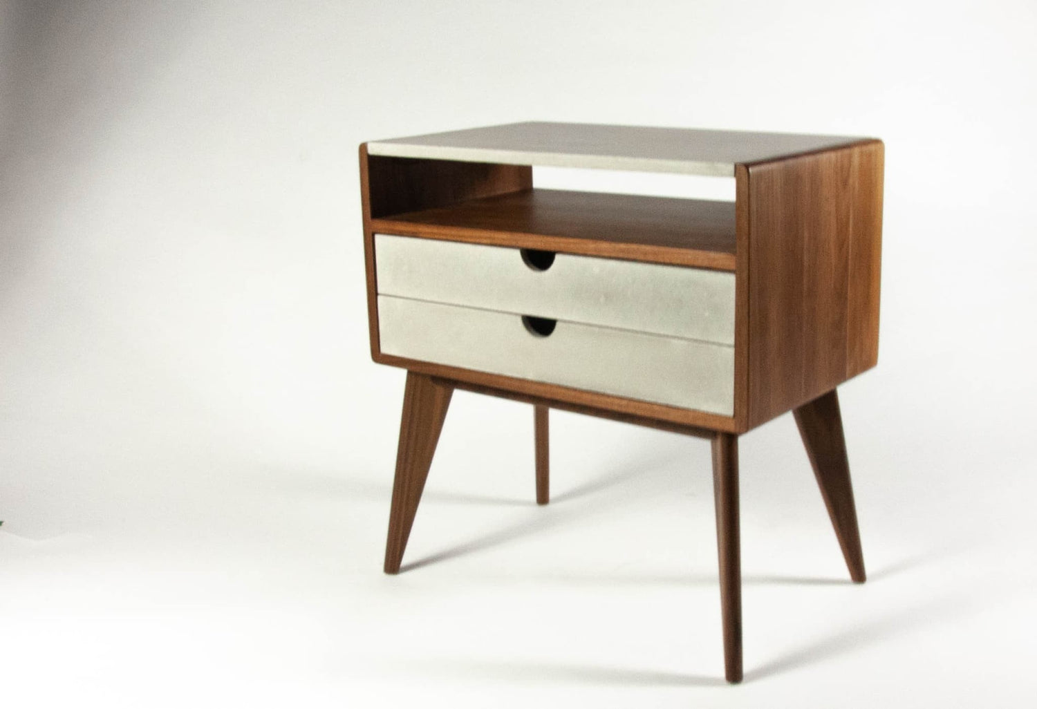 Walnut & Concrete Drawer Mid-Century Nightstand and Side Table