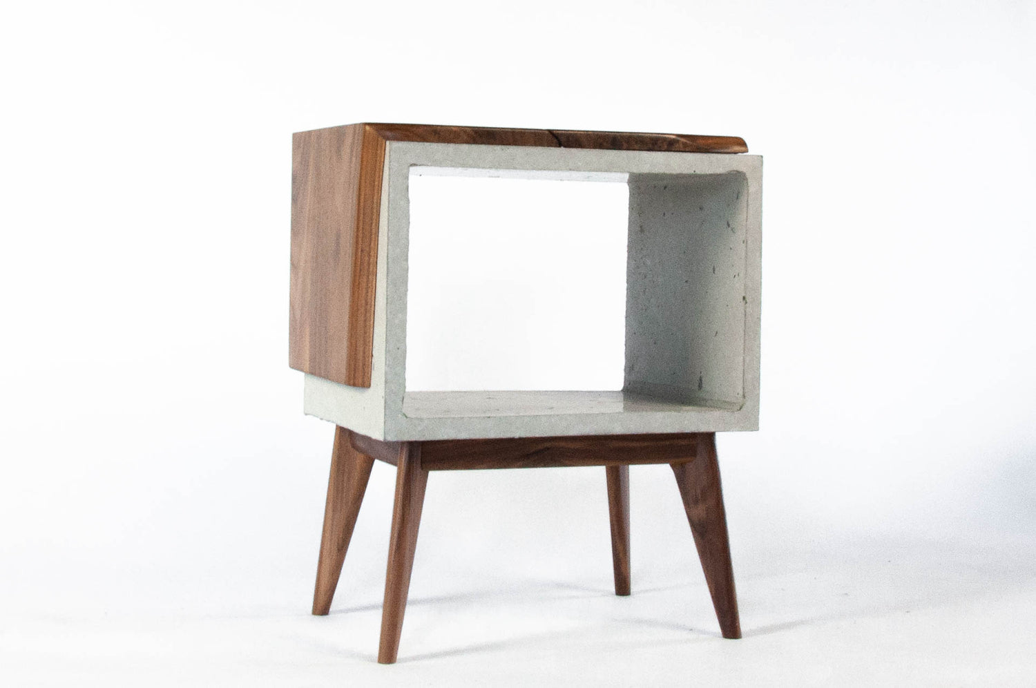 Live edge solid wood & concrete end table mid-century legs