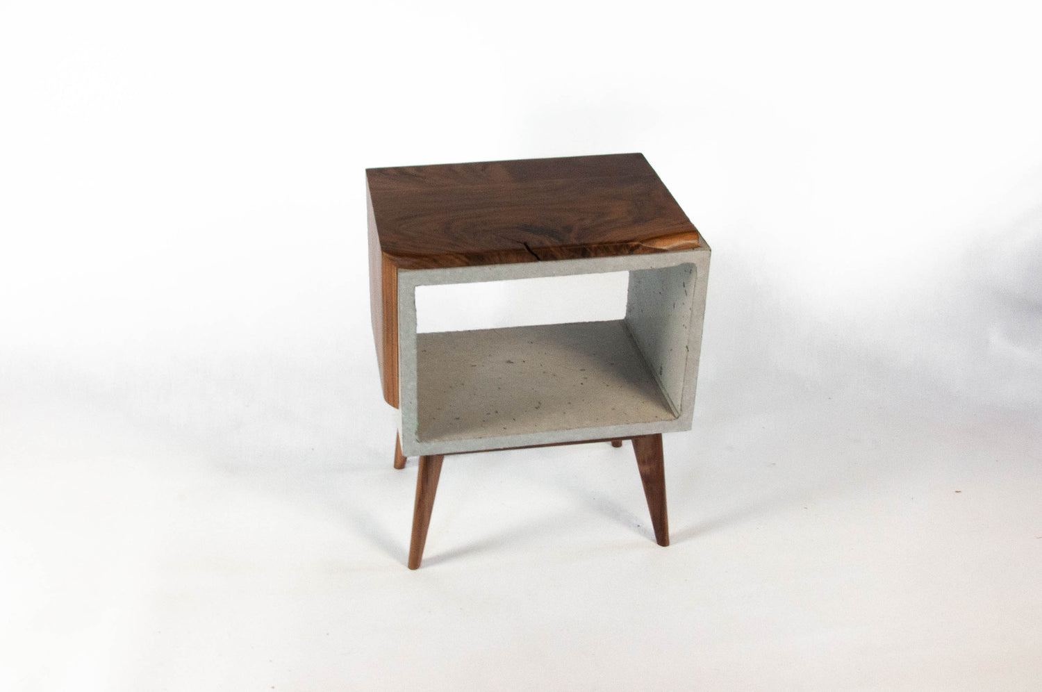 Live edge solid wood & concrete end table mid-century legs