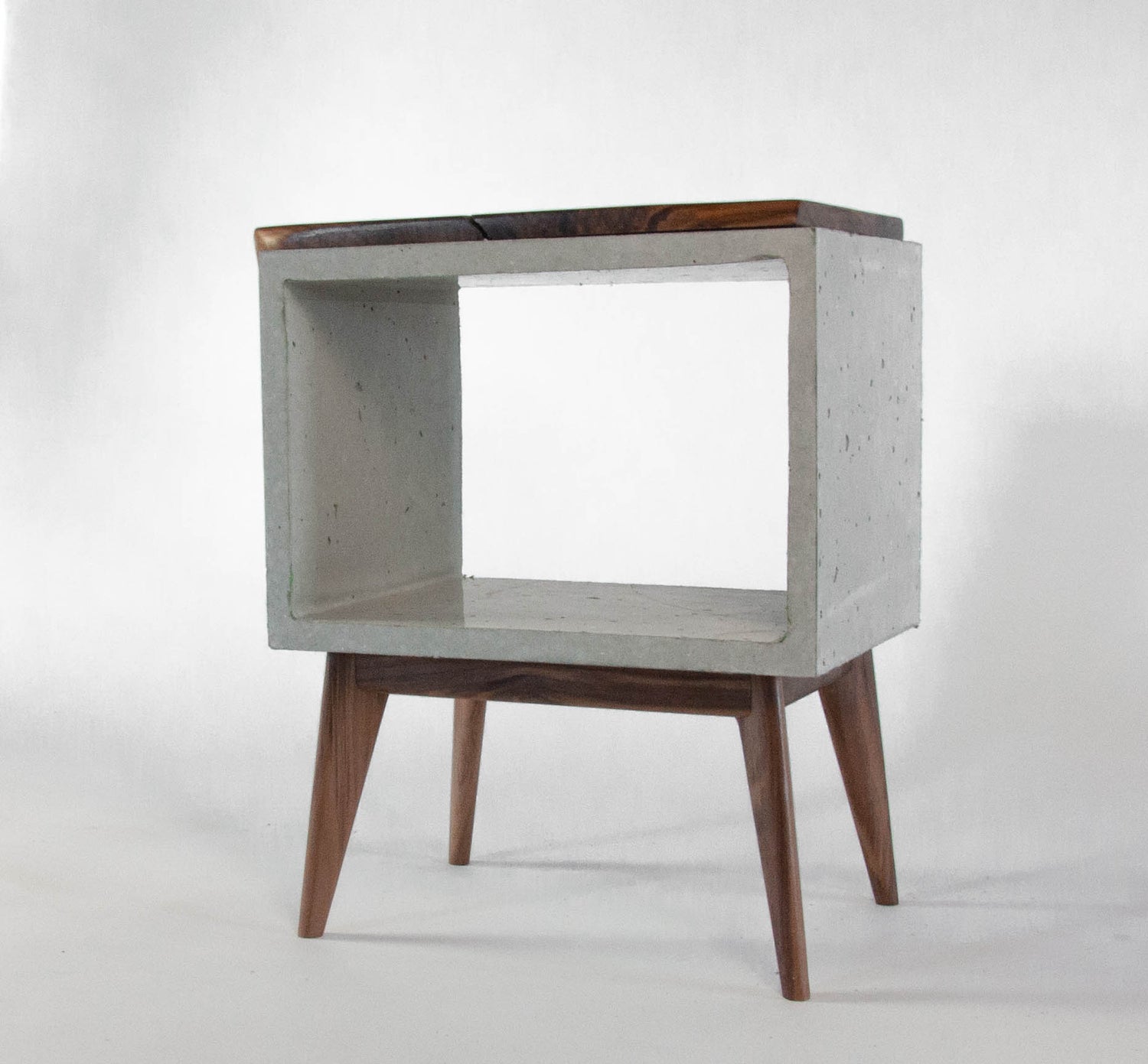 Live edge solid wood & concrete end table mid-century legs