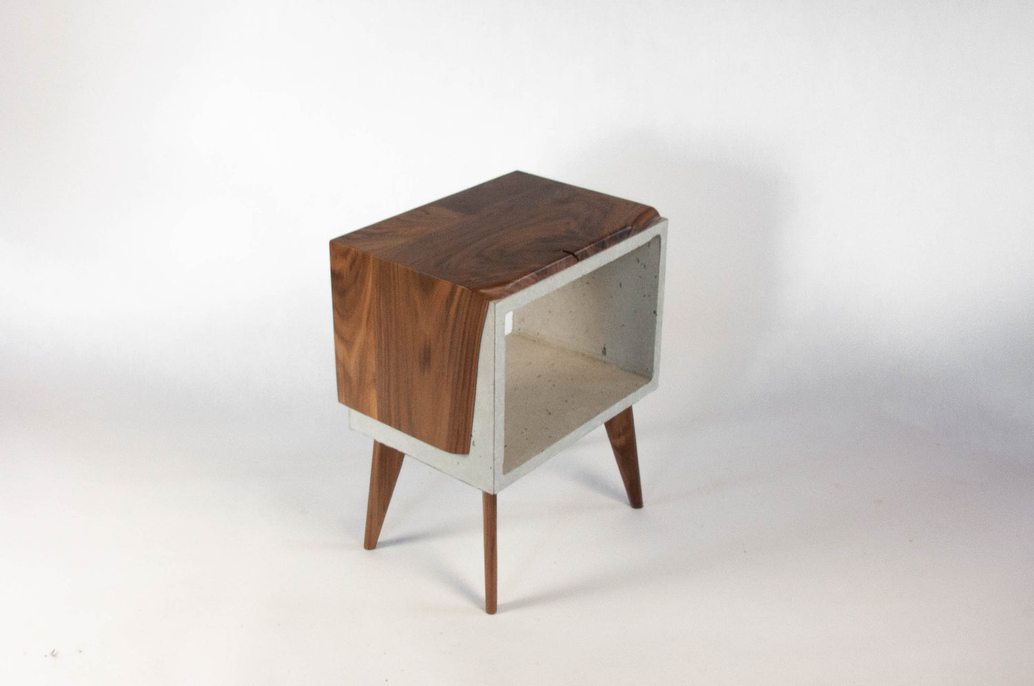 Live edge solid wood & concrete end table mid-century legs