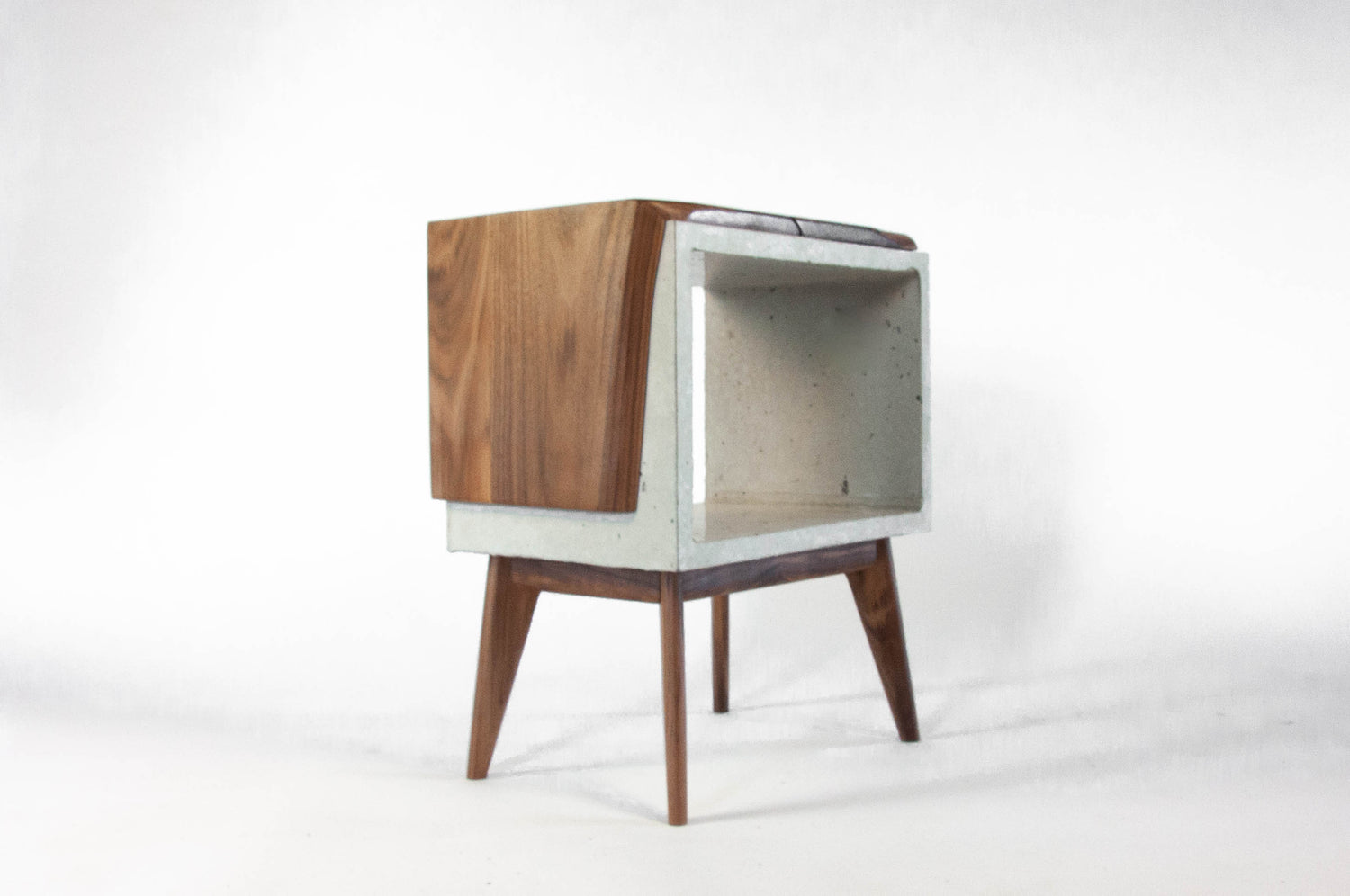 Live edge solid wood & concrete end table mid-century legs
