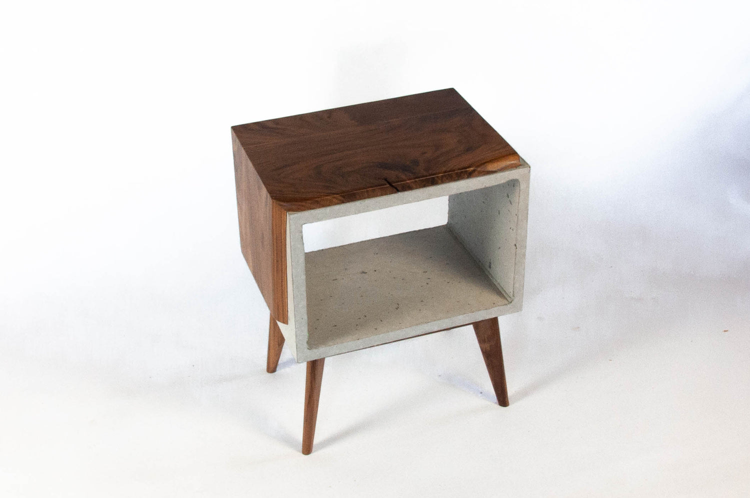 Live edge solid wood & concrete end table mid-century legs