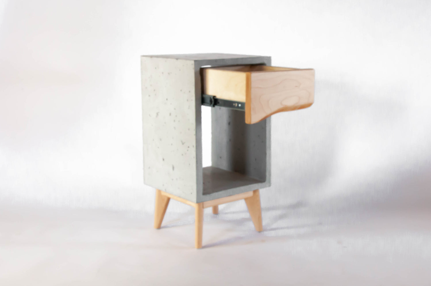 Concrete Box & Live Edge Maple Wood Drawer Nightstand