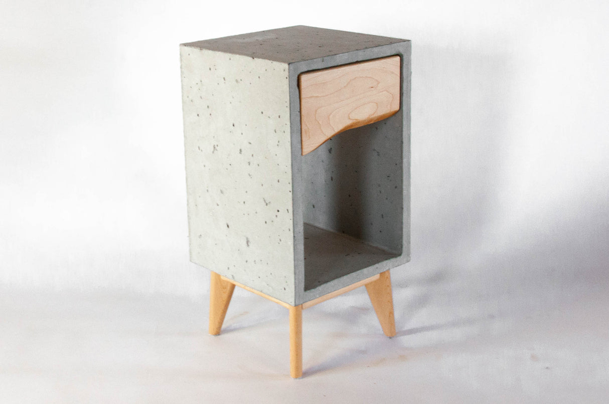 Concrete Box & Live Edge Maple Wood Drawer Nightstand