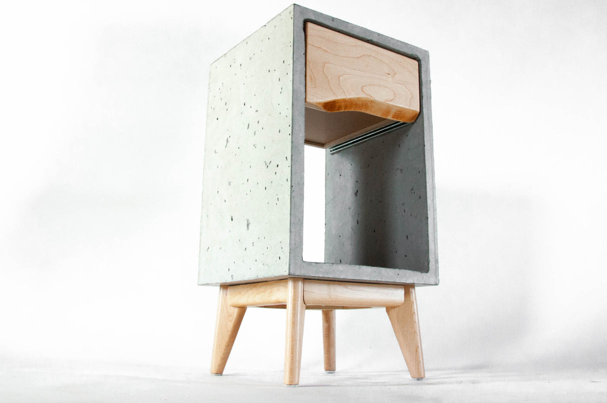 Concrete Box & Live Edge Maple Wood Drawer Nightstand