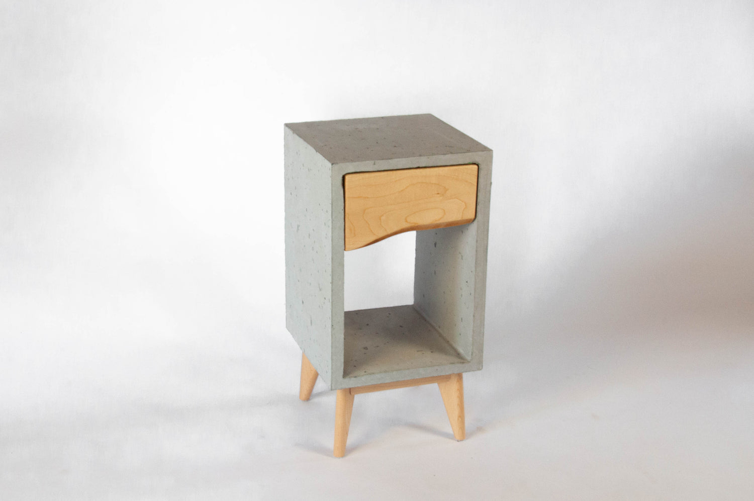 Concrete Box & Live Edge Maple Wood Drawer Nightstand