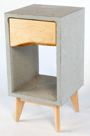 Concrete Box & Live Edge Maple Wood Drawer Nightstand