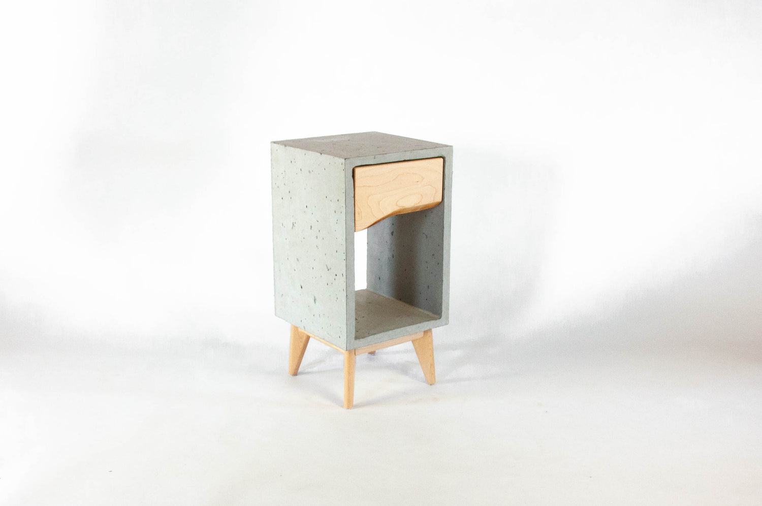 Concrete Box & Live Edge Maple Wood Drawer Nightstand