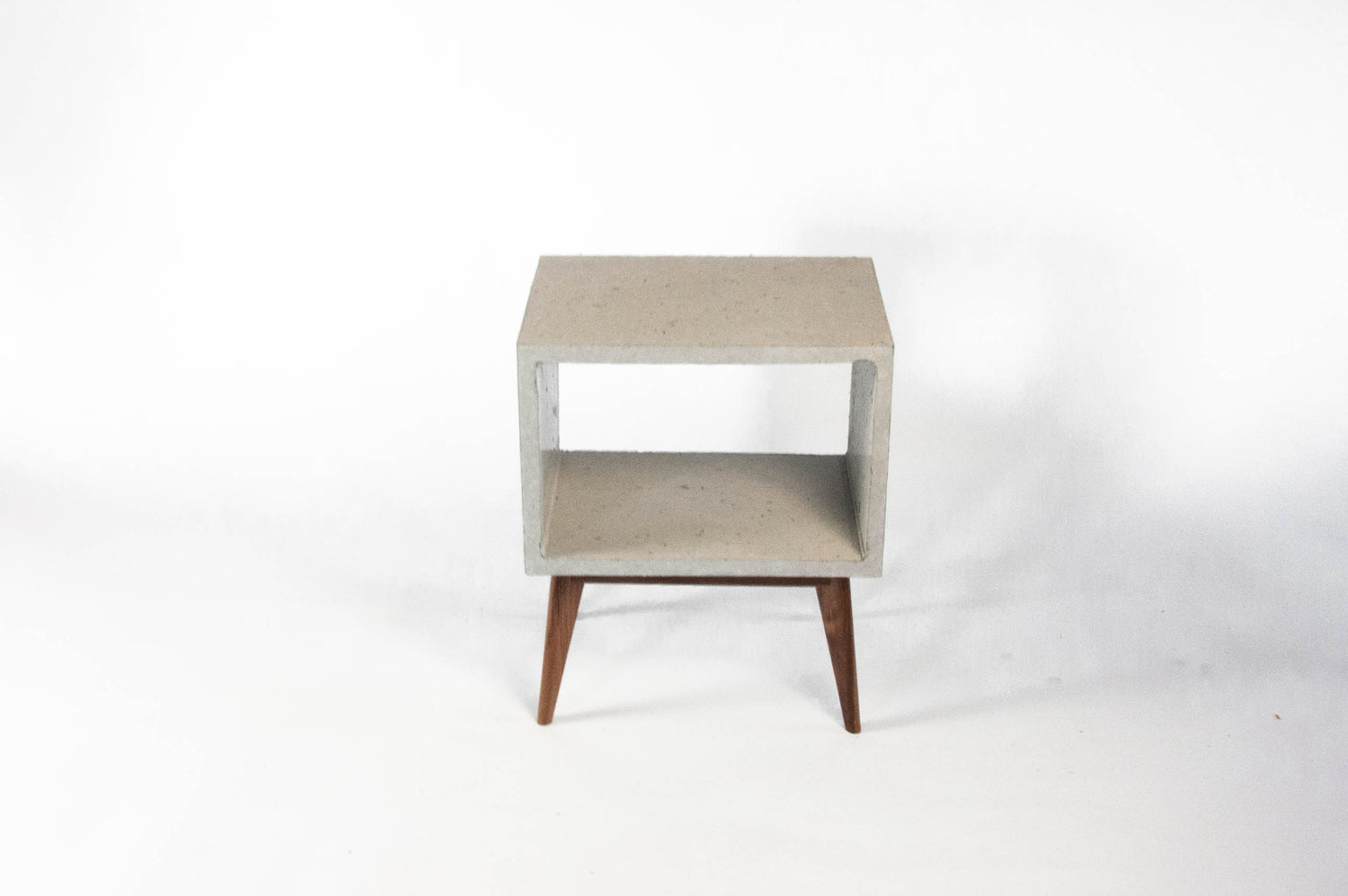 Concrete Cube & Tall Wood  Mid-century Legs Side Table