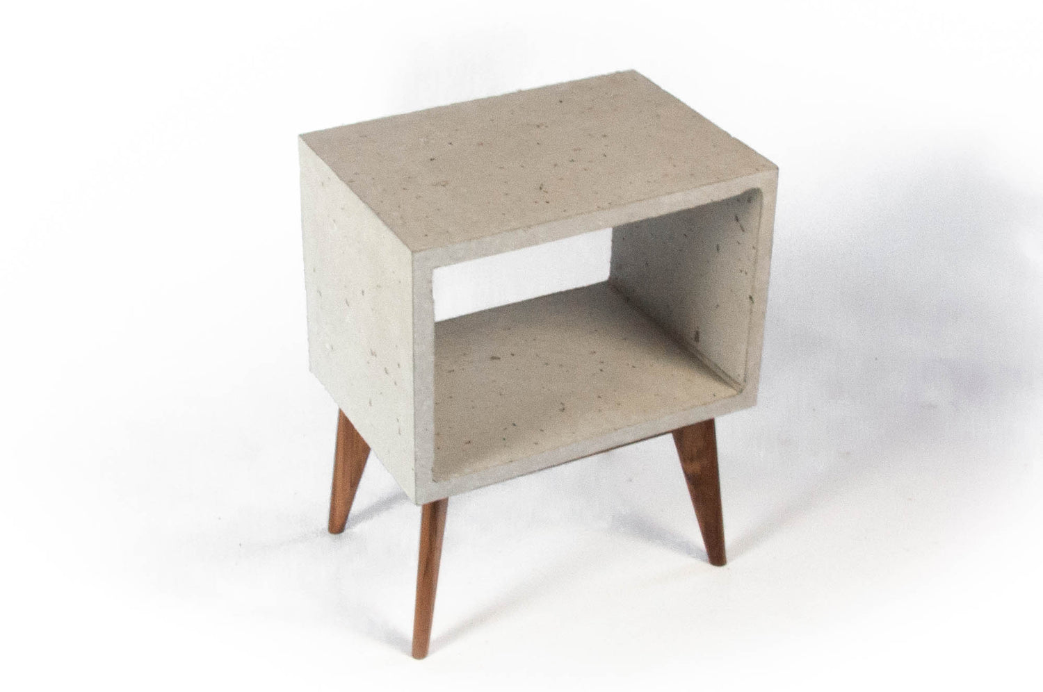 Concrete Cube & Tall Wood  Mid-century Legs Side Table