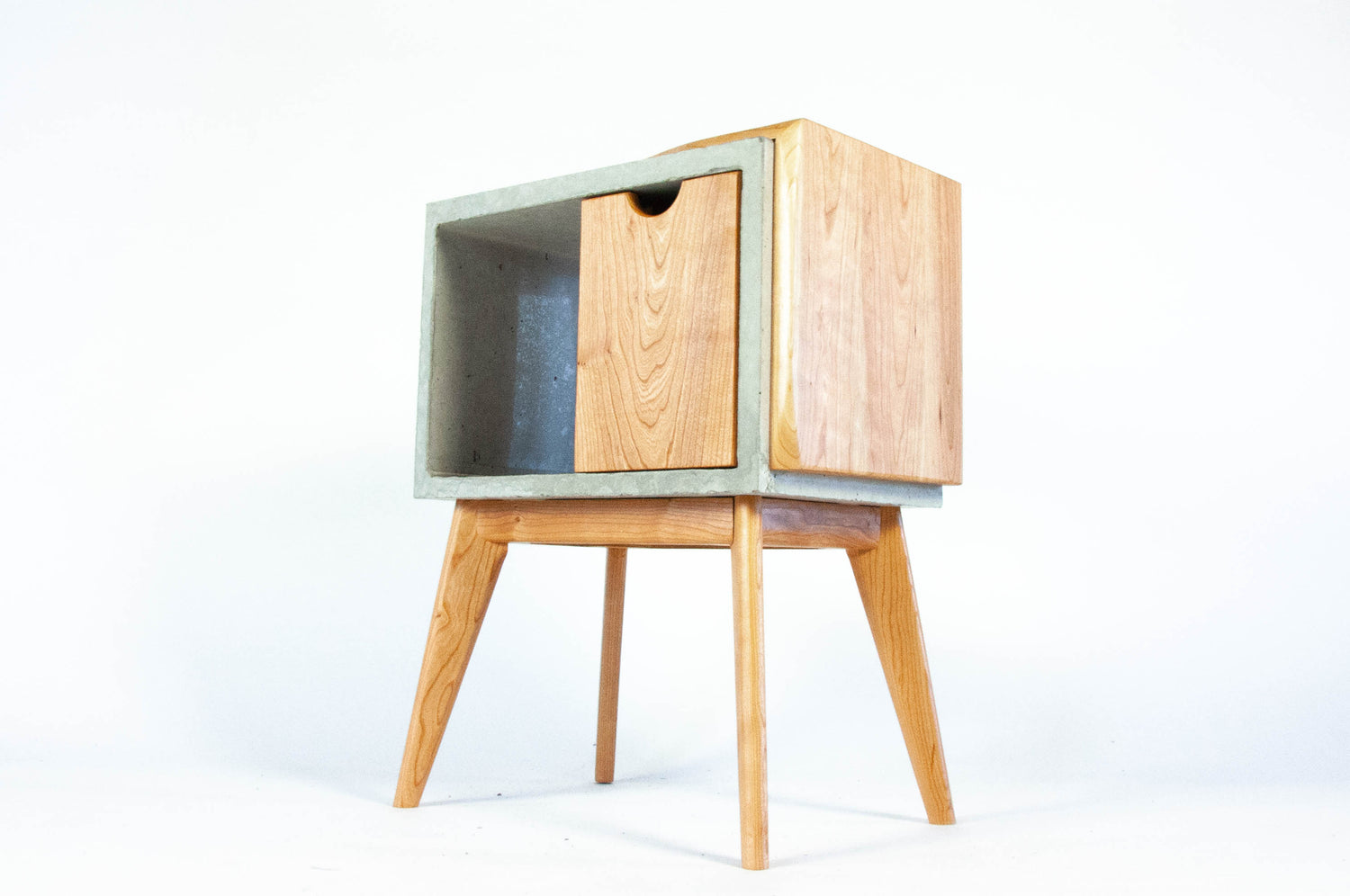 Half n' Half - Concrete & Live Edge Cherry Wood with Drawer Mid-Century Bed Side Table