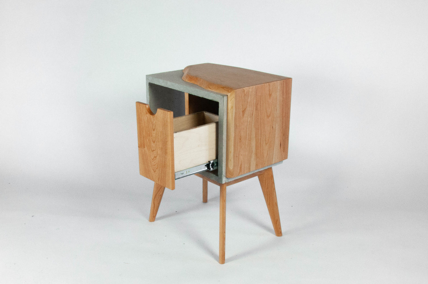 Half n' Half - Concrete & Live Edge Cherry Wood with Drawer Mid-Century Bed Side Table