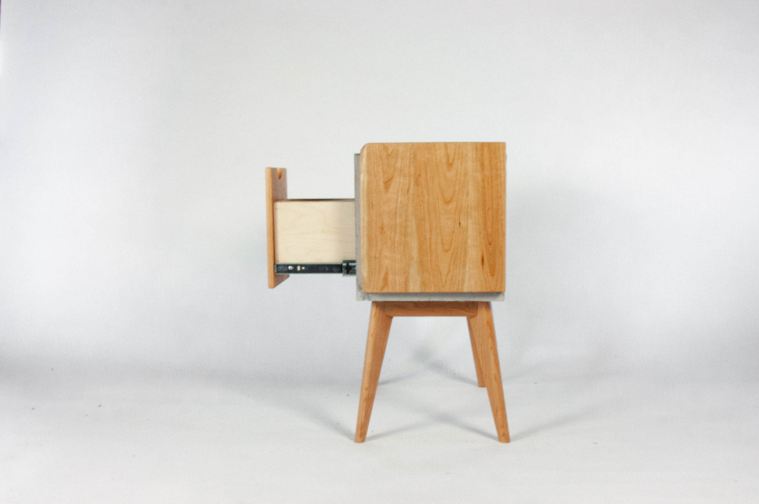 Half n' Half - Concrete & Live Edge Cherry Wood with Drawer Mid-Century Bed Side Table