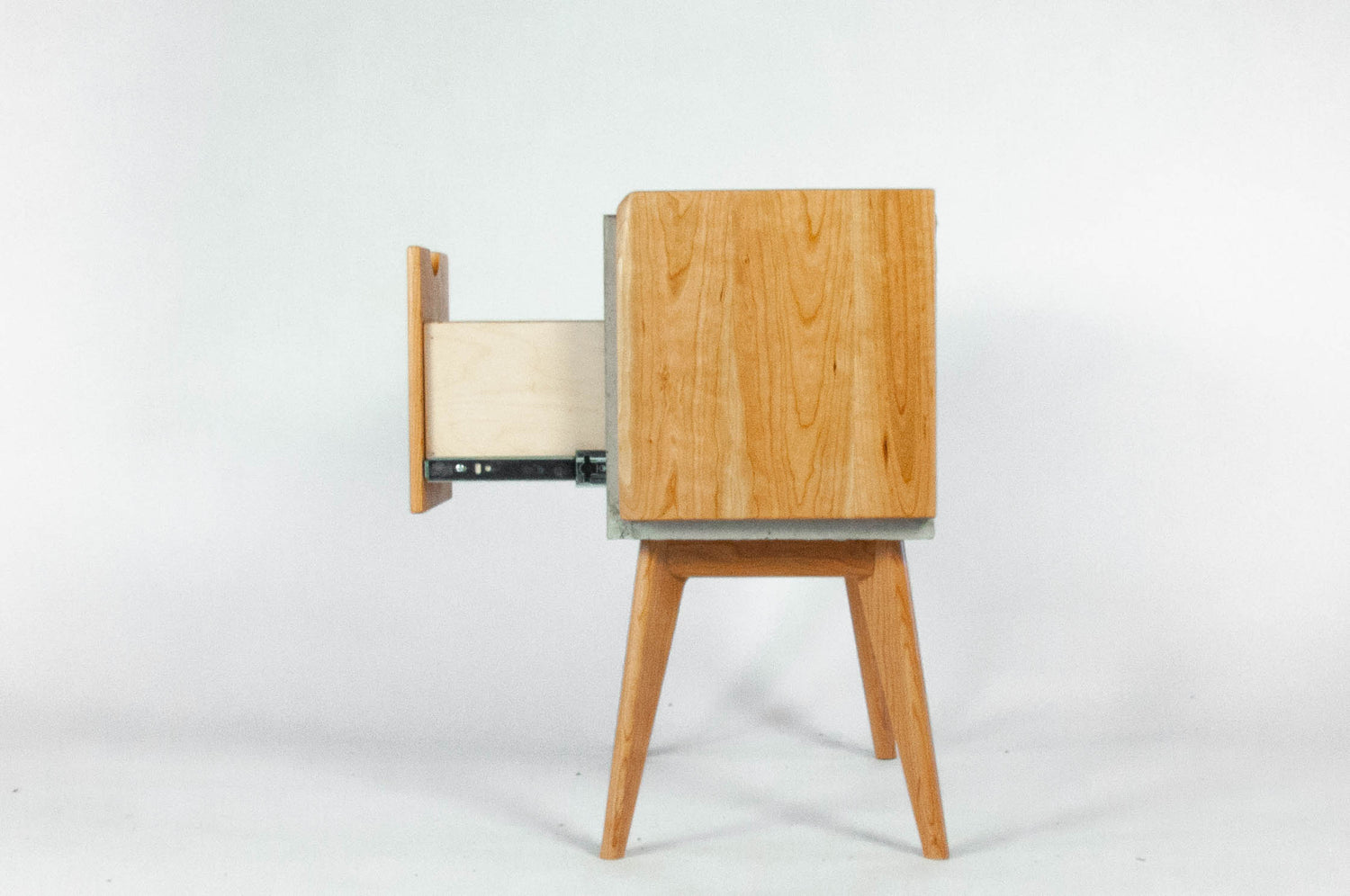 Half n' Half - Concrete & Live Edge Cherry Wood with Drawer Mid-Century Bed Side Table