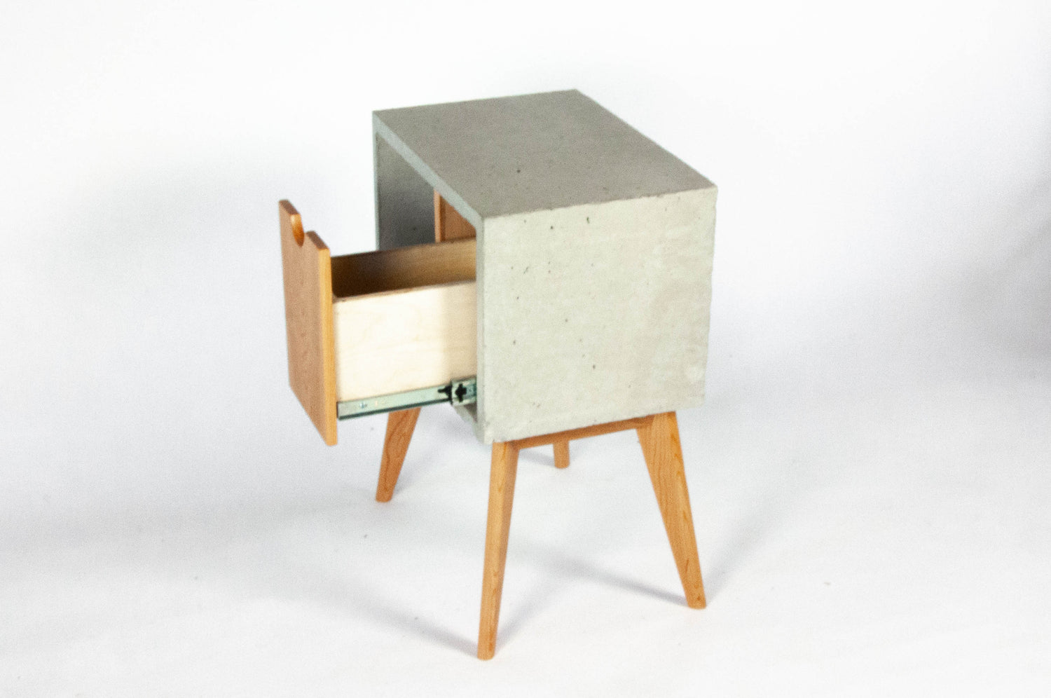 Half'n Half - Concrete & Cherry Wood Drawer Mid-Century Nightstand