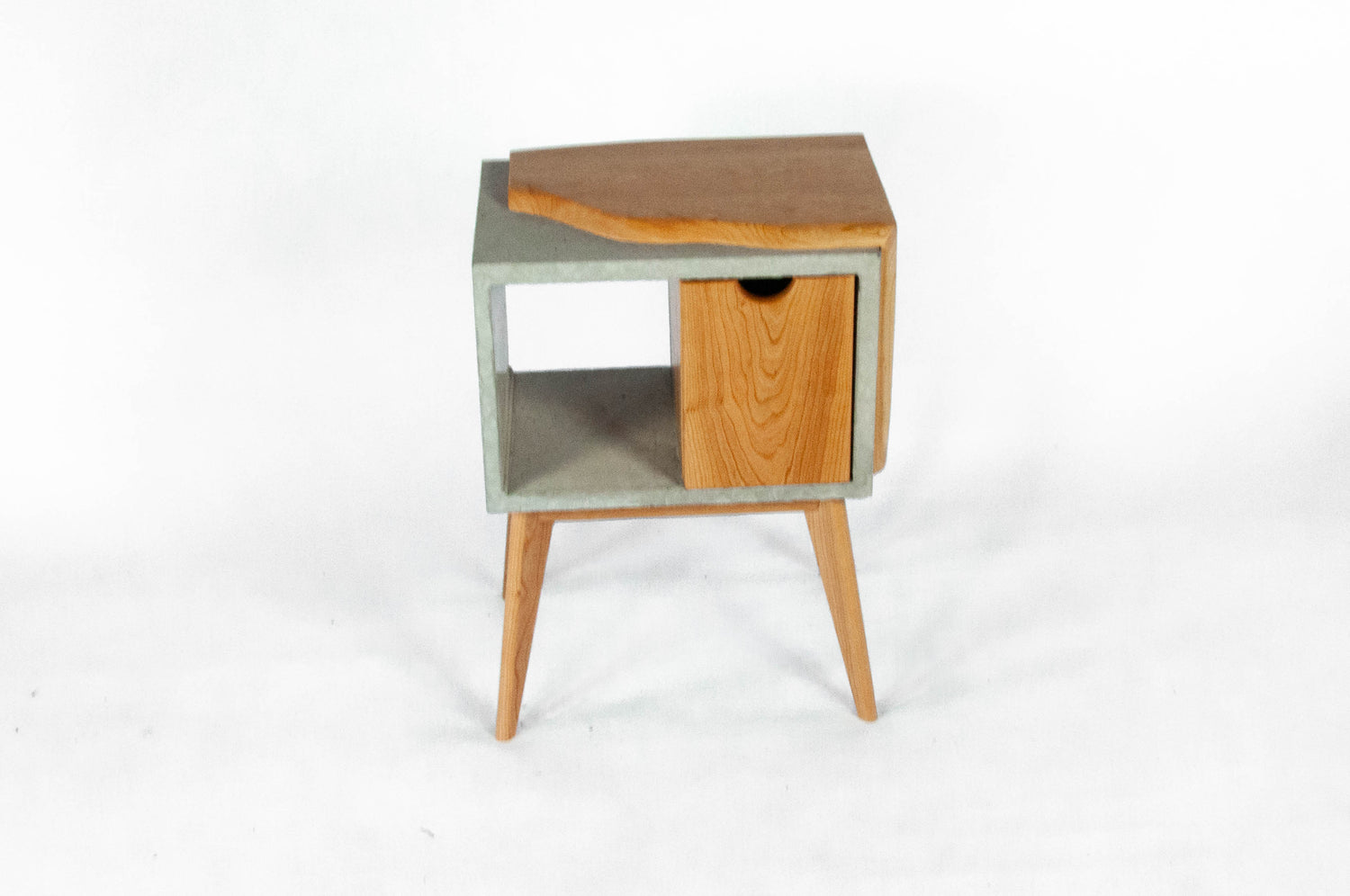 Half n' Half - Concrete & Live Edge Cherry Wood with Drawer Mid-Century Bed Side Table