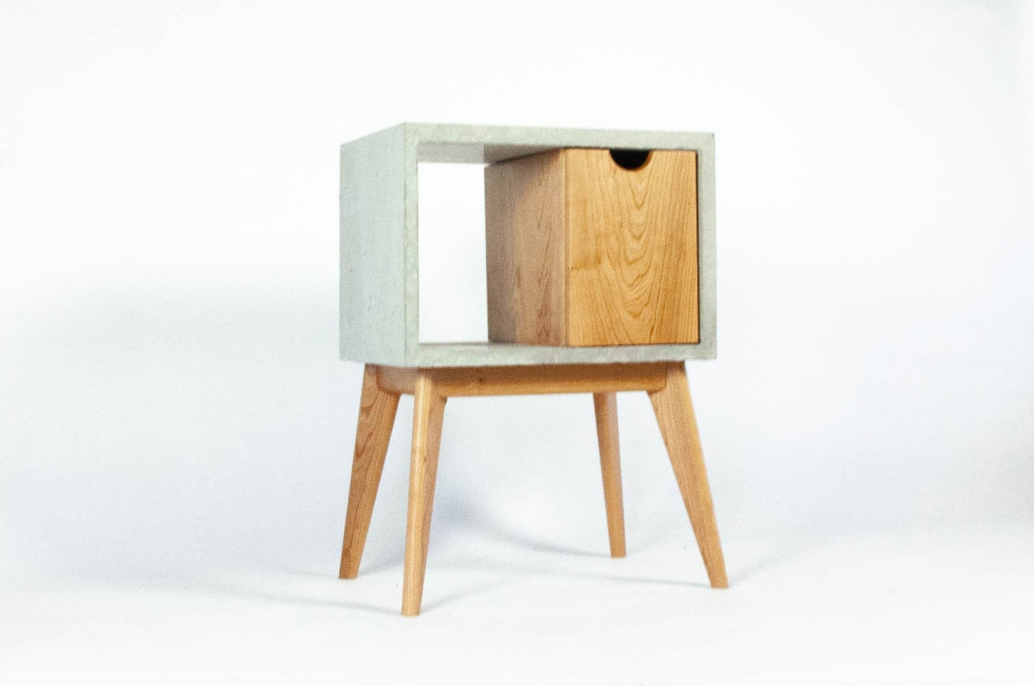 Half'n Half - Concrete & Solid Black Walnut Drawer Mid-Century Nightstand Bed Side Table