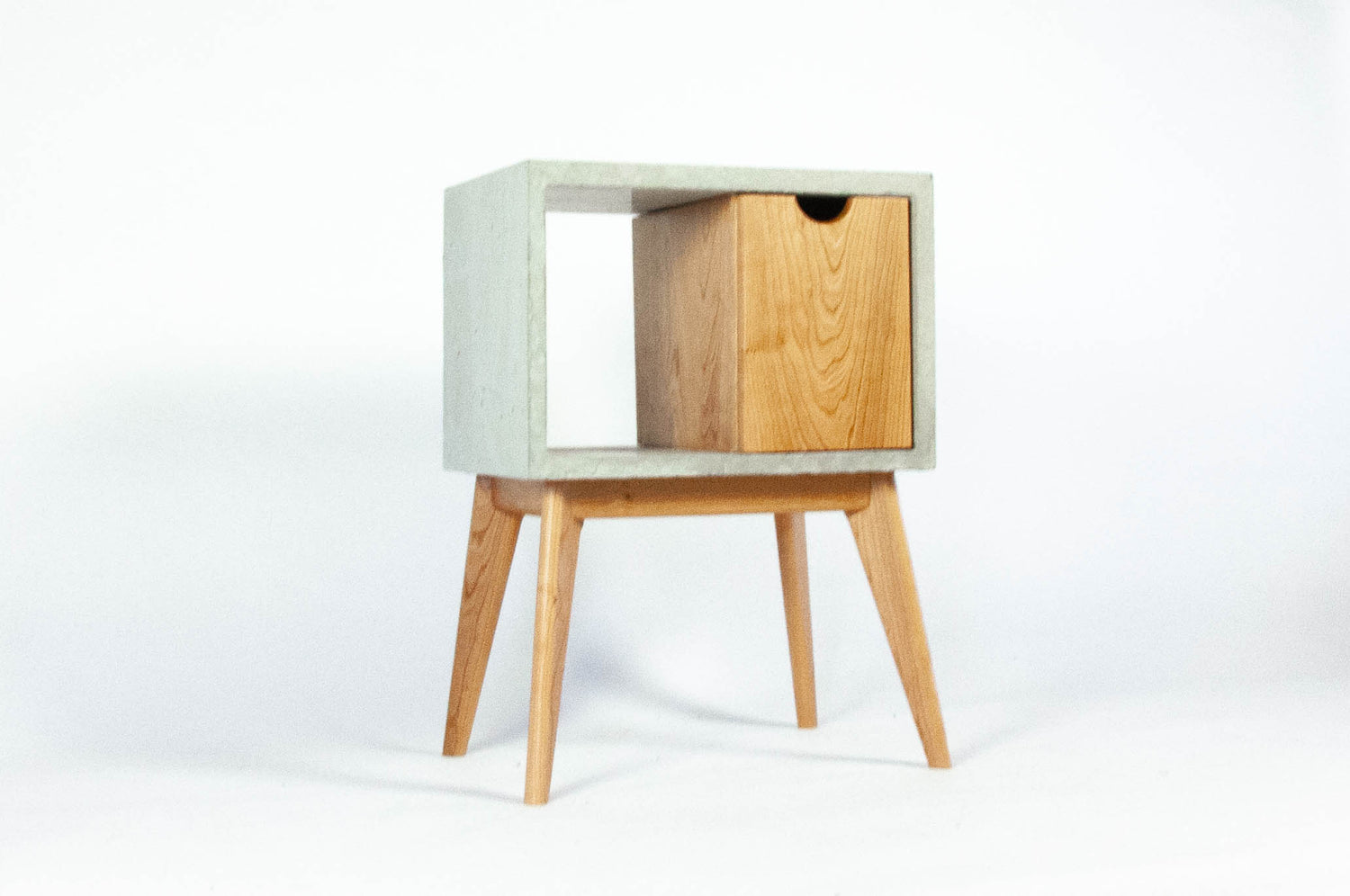 Half'n Half - Concrete & Cherry Wood Drawer Mid-Century Nightstand