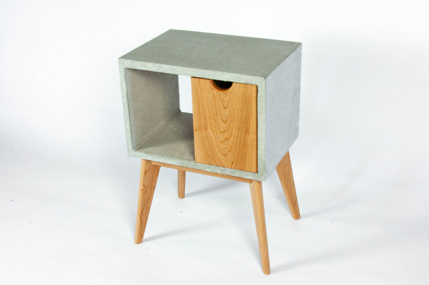 Half'n Half - Concrete & Cherry Wood Drawer Mid-Century Nightstand
