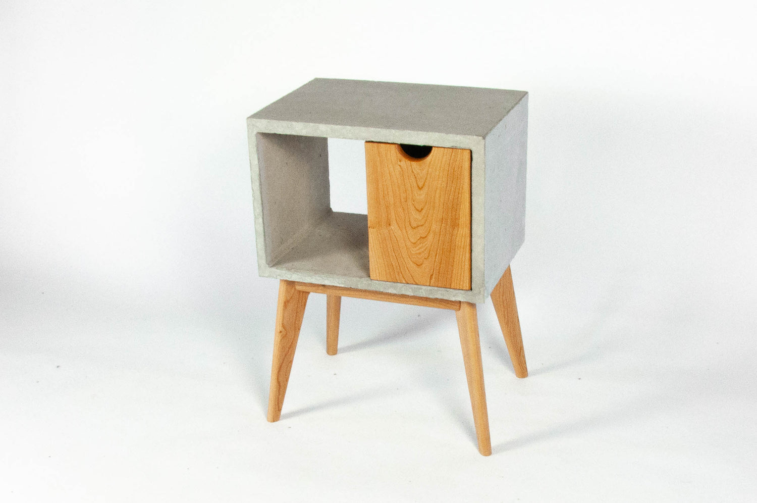 Half'n Half - Concrete & Cherry Wood Drawer Mid-Century Nightstand