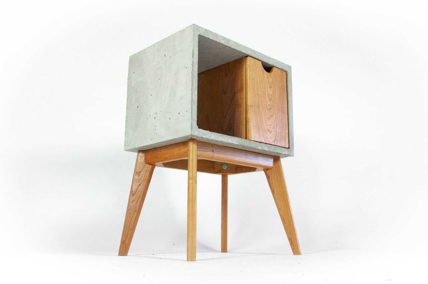 Half'n Half - Concrete & Cherry Wood Drawer Mid-Century Nightstand