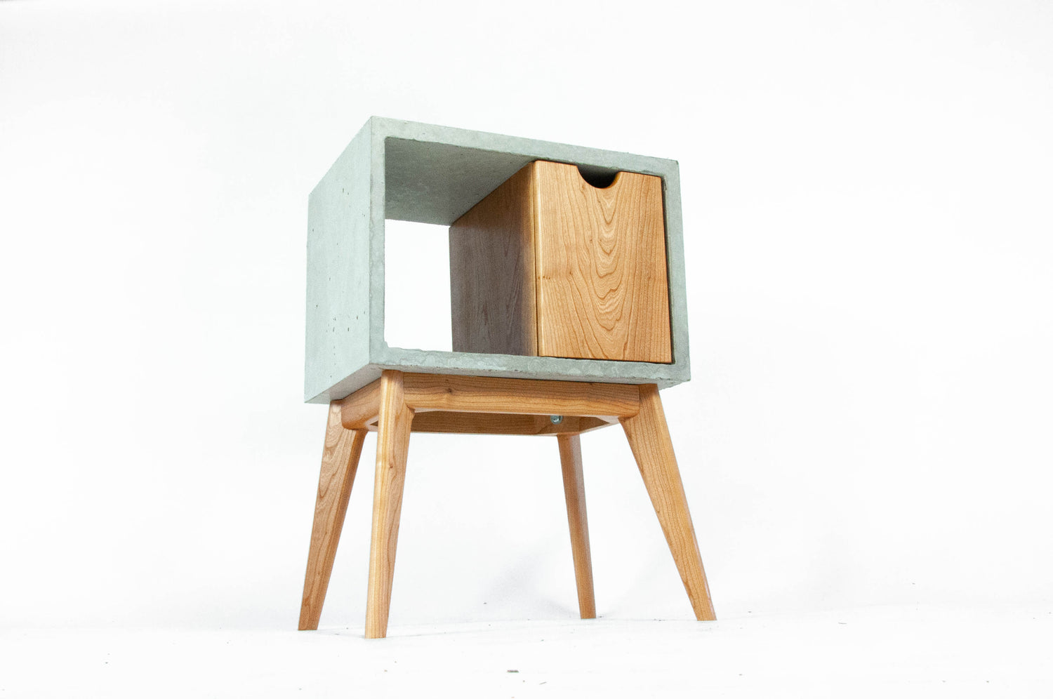 Half'n Half - Concrete & Cherry Wood Drawer Mid-Century Nightstand