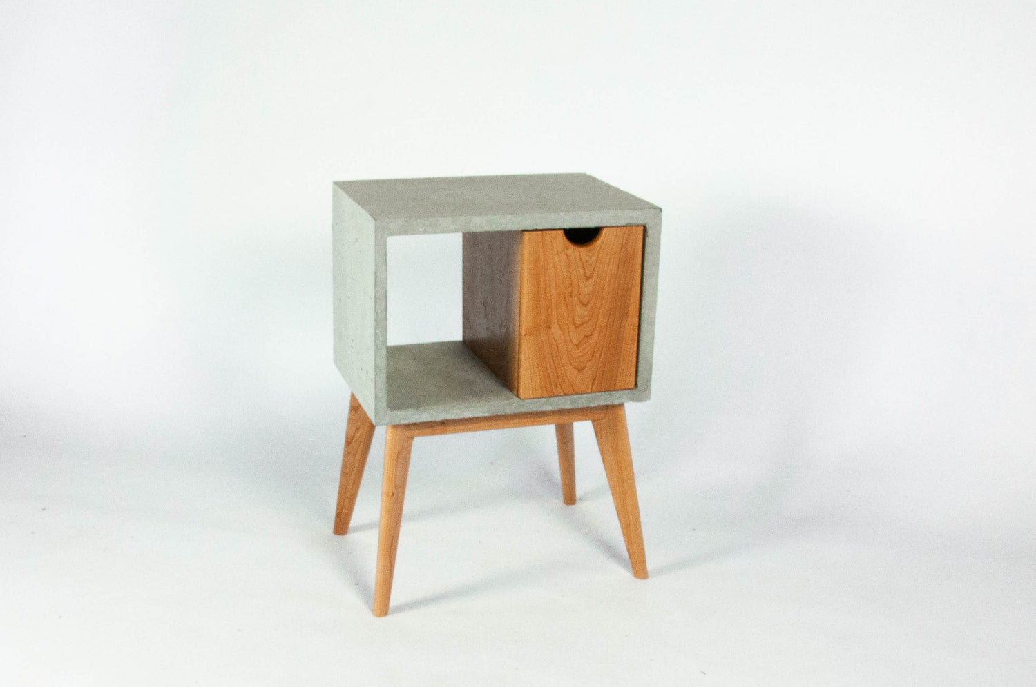 Half'n Half - Concrete & Cherry Wood Drawer Mid-Century Nightstand