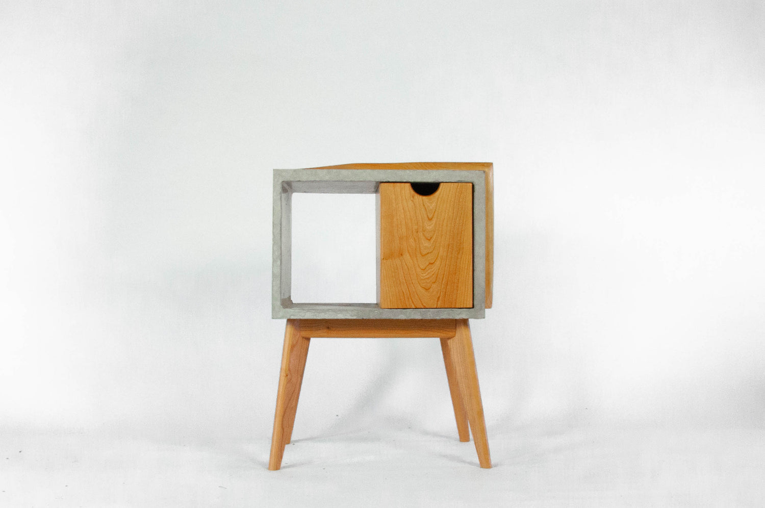 Half n' Half - Concrete & Live Edge Cherry Wood with Drawer Mid-Century Bed Side Table