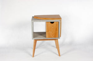 Concrete & Live Edge Cherry Wood with Drawer Mid-Century Bed Side Table