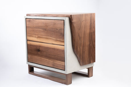 Concrete and walnut wood nightstand