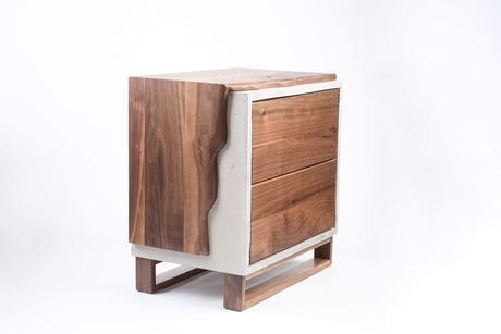 Concrete and walnut wood nightstand
