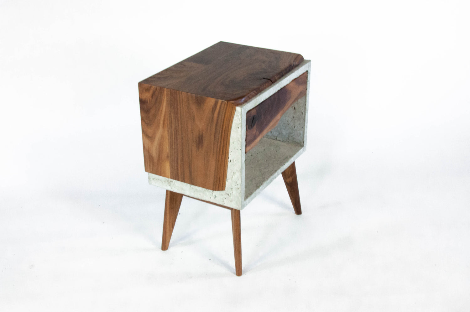 Tall Dwarf Solid Walnut Live Edge & Concrete Nightstand with Drawer