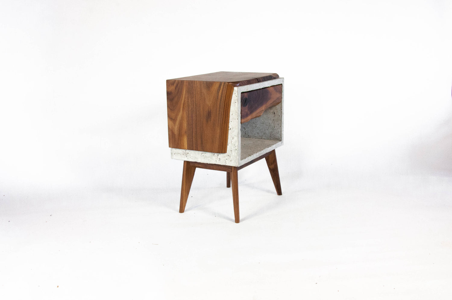 Tall Dwarf Solid Walnut Live Edge & Concrete Nightstand with Drawer