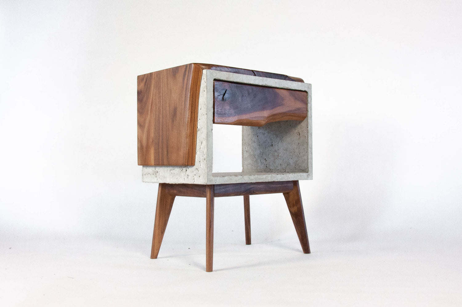 Tall Dwarf Solid Walnut Live Edge & Concrete Nightstand with Drawer