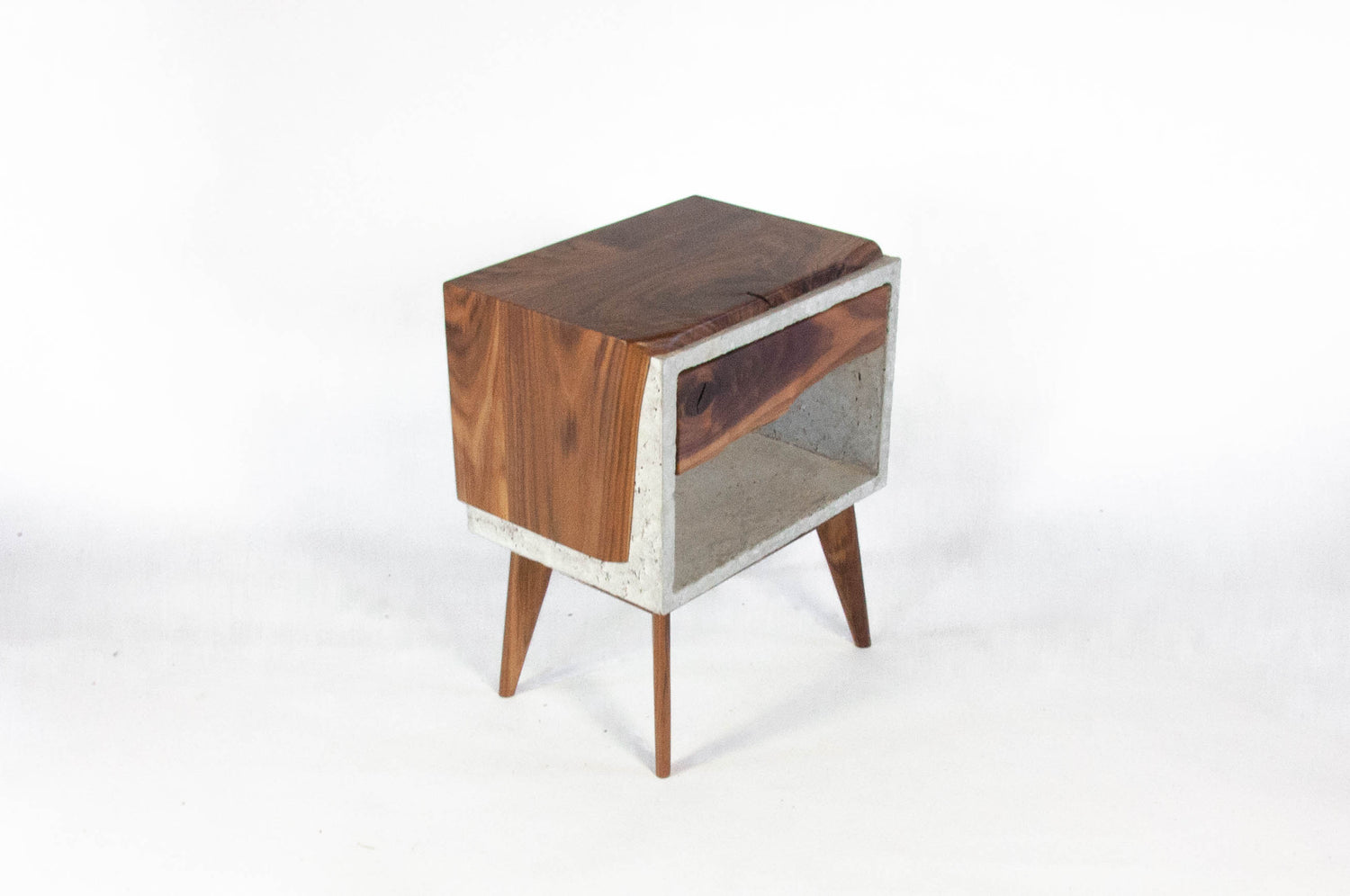 Tall Dwarf Solid Walnut Live Edge & Concrete Nightstand with Drawer