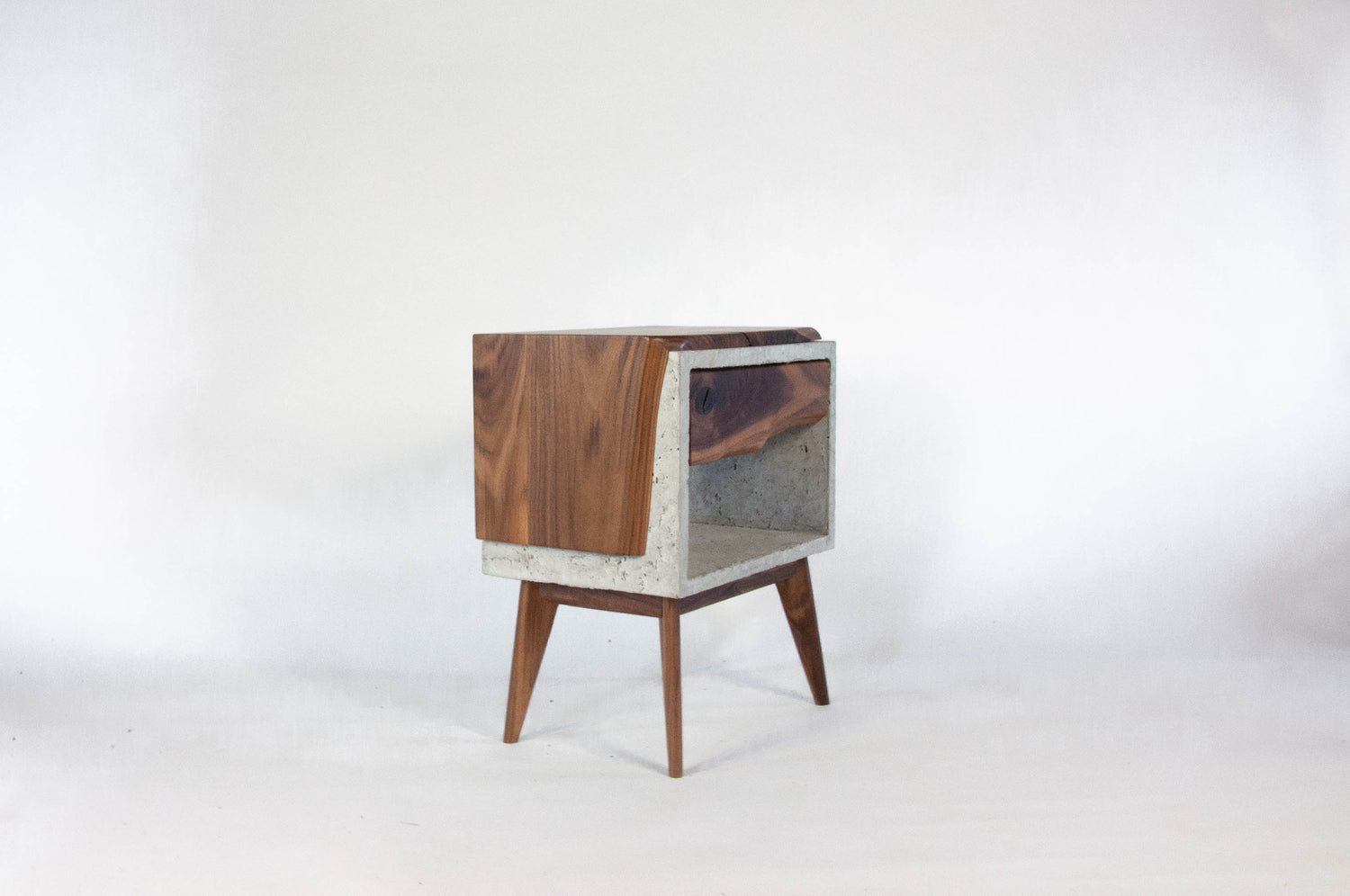 Tall Dwarf Solid Walnut Live Edge & Concrete Nightstand with Drawer