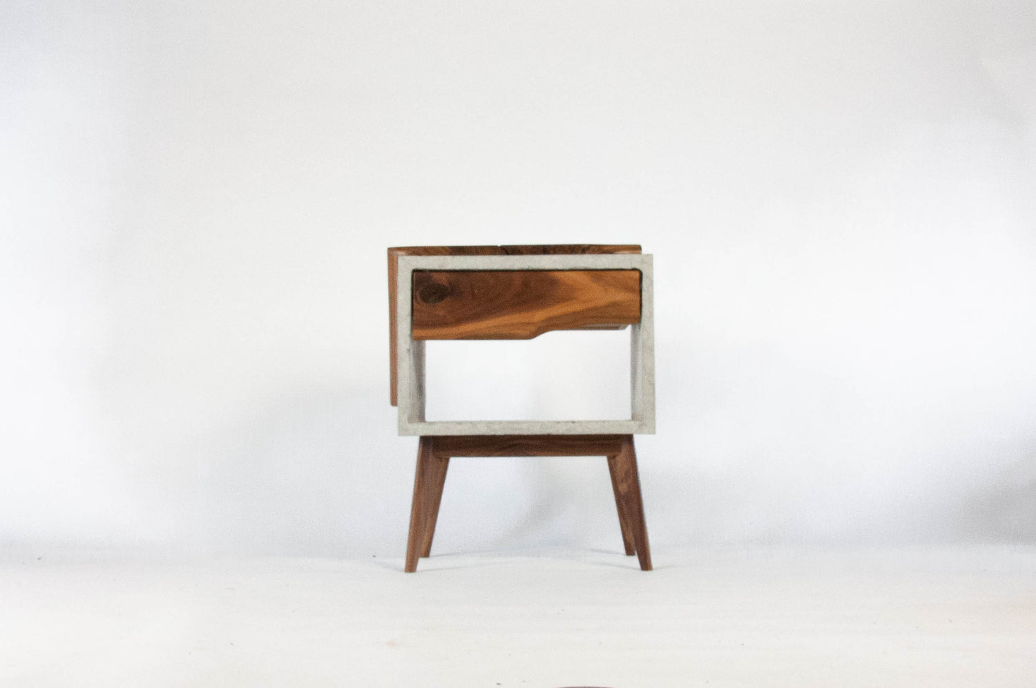 Tall Dwarf Solid Walnut Live Edge & Concrete Nightstand with Drawer