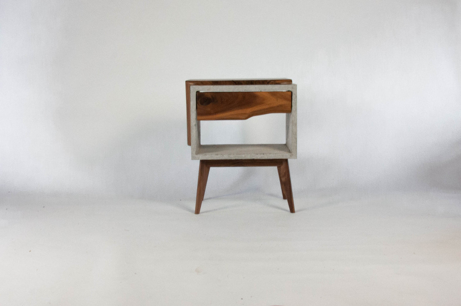 Tall Dwarf Solid Walnut Live Edge & Concrete Nightstand with Drawer