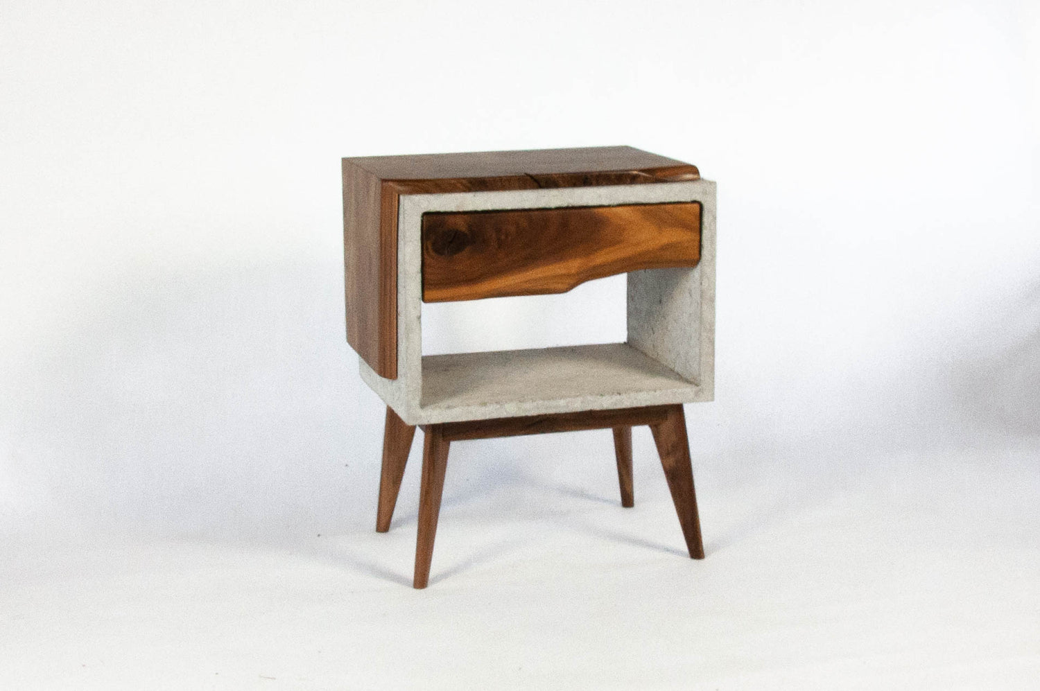 Tall Dwarf Solid Walnut Live Edge & Concrete Nightstand with Drawer