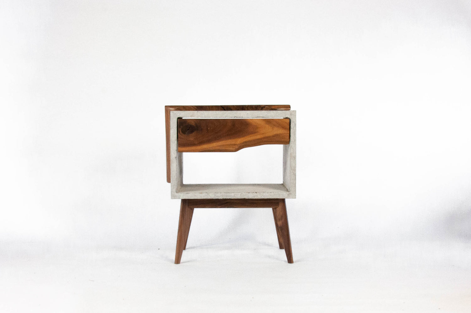 Tall Dwarf Solid Walnut Live Edge & Concrete Nightstand with Drawer