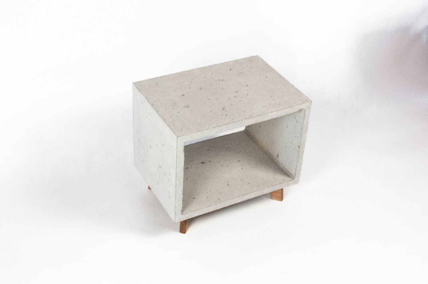 Concrete Cube & Small Wood Legs End Table