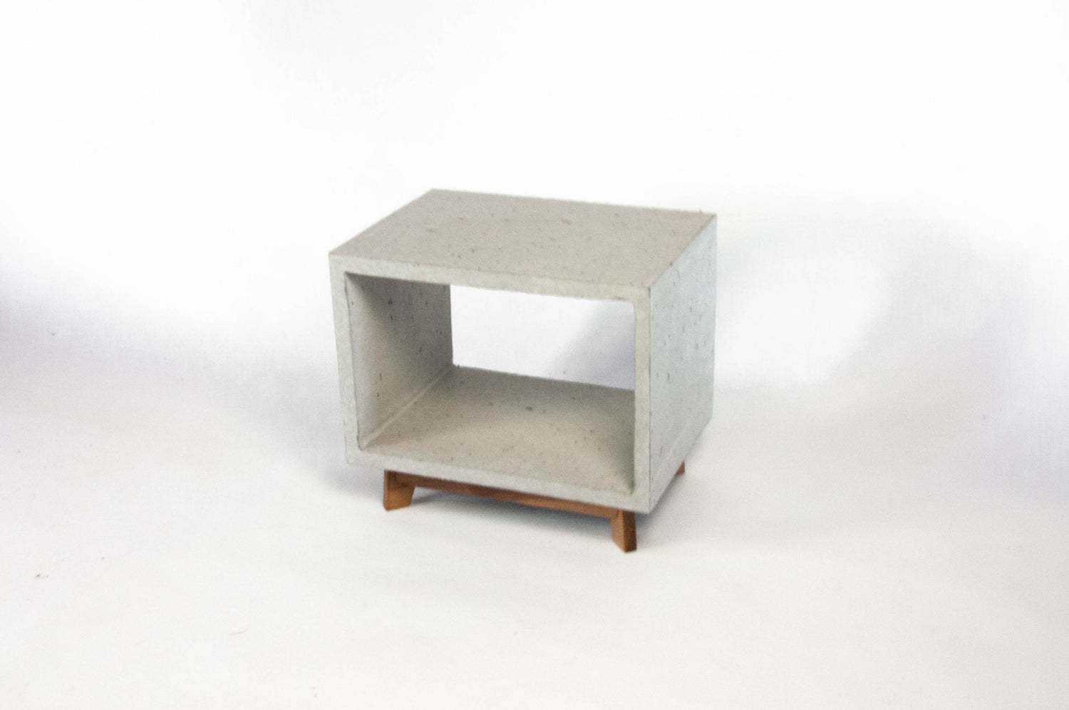 Concrete Cube & Small Wood Legs End Table