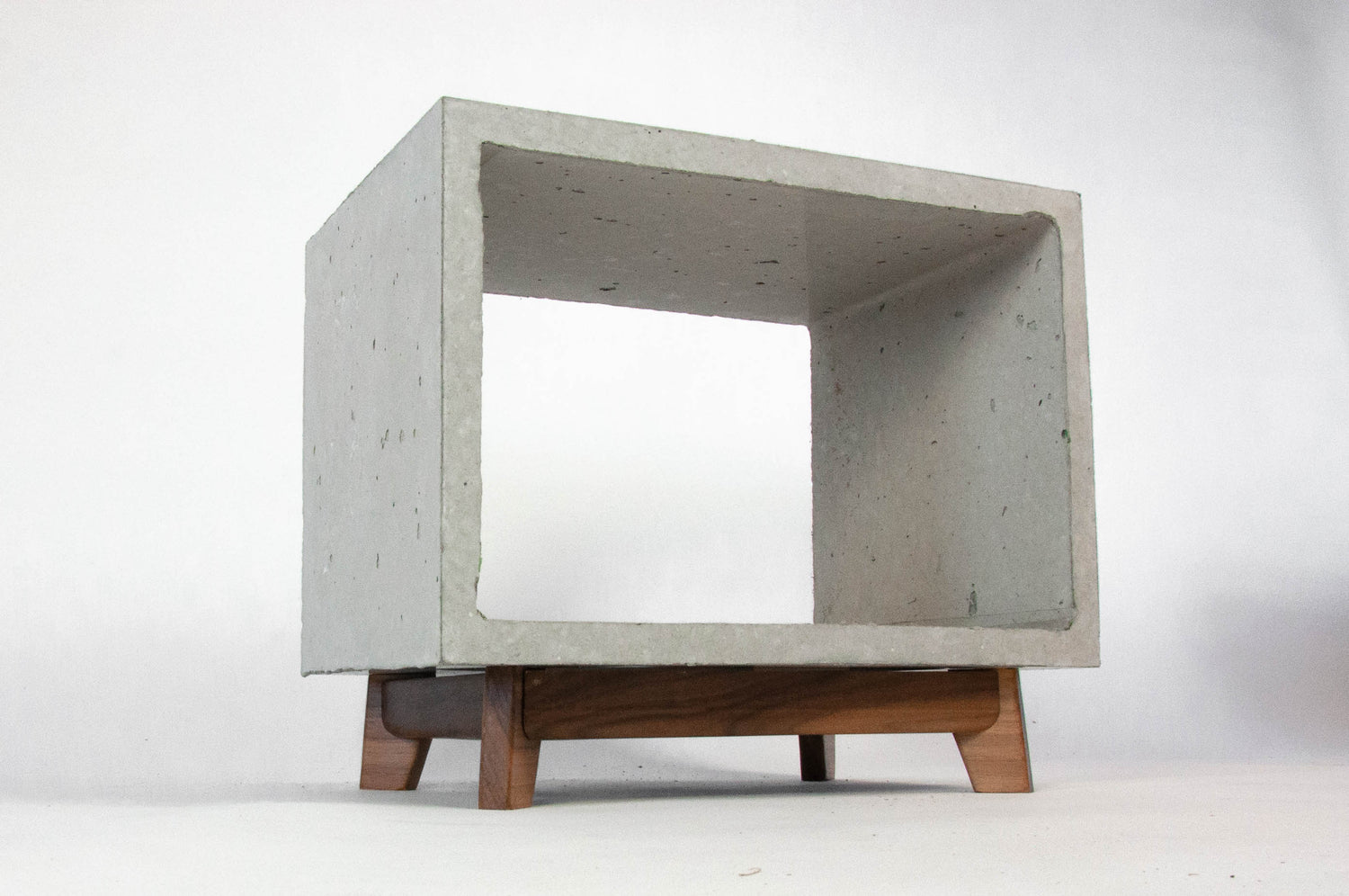 Concrete Cube & Small Wood Legs End Table