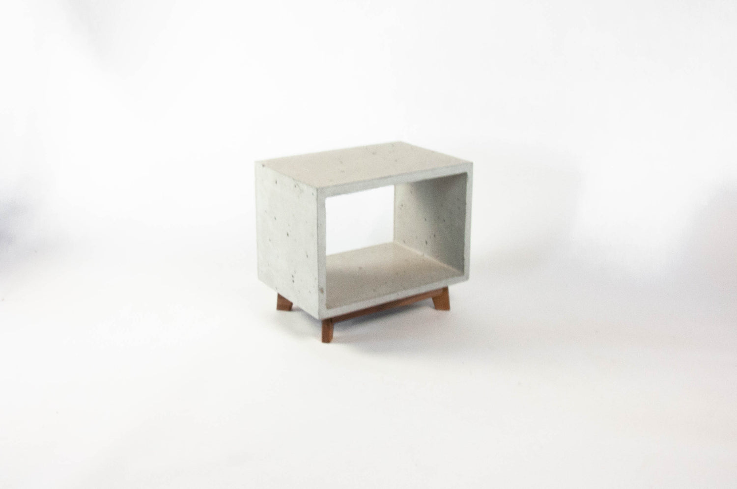 Concrete Cube & Small Wood Legs End Table