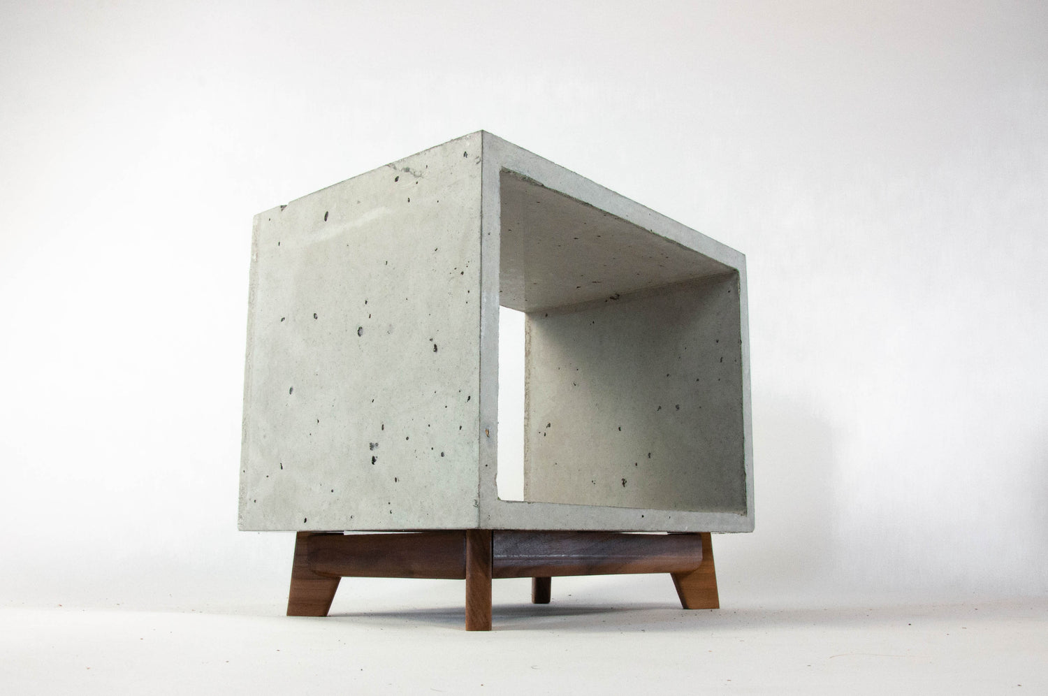Dwarf Concrete Cube & Small Wood Legs End Table
