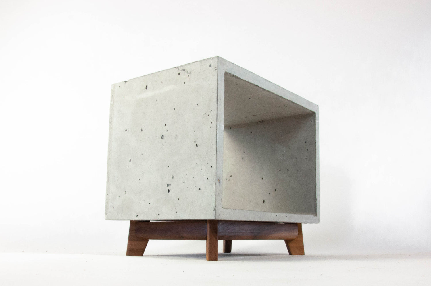 Concrete Cube & Small Wood Legs End Table