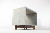 Concrete Cube & Small Wood Legs End Table