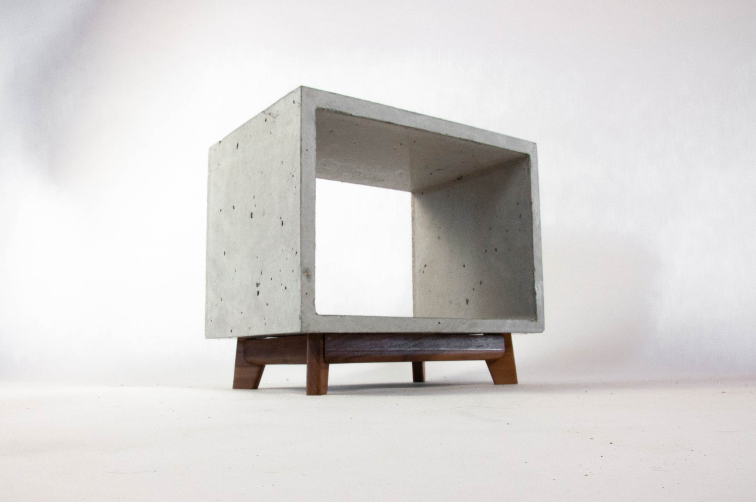 Concrete Cube & Small Wood Legs End Table